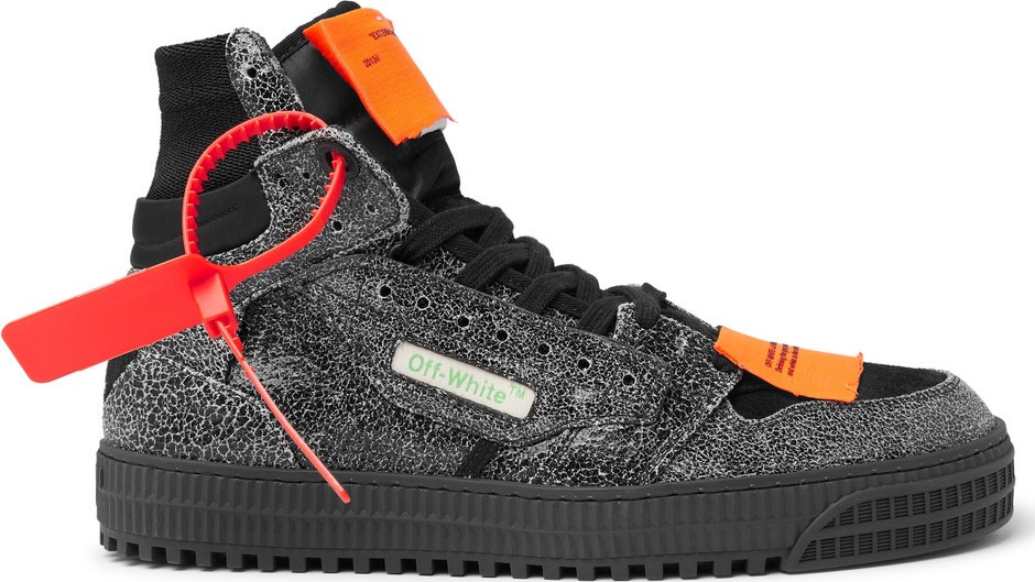 Off White Off-Court Textured-Leather, Suede and Canvas High-Top Sneakers