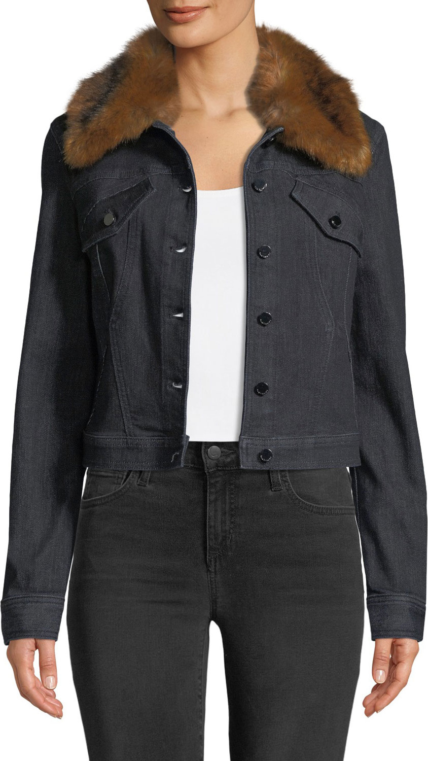 Elie Tahari Meggy Denim Jacket w/ Faux-Fur Collar