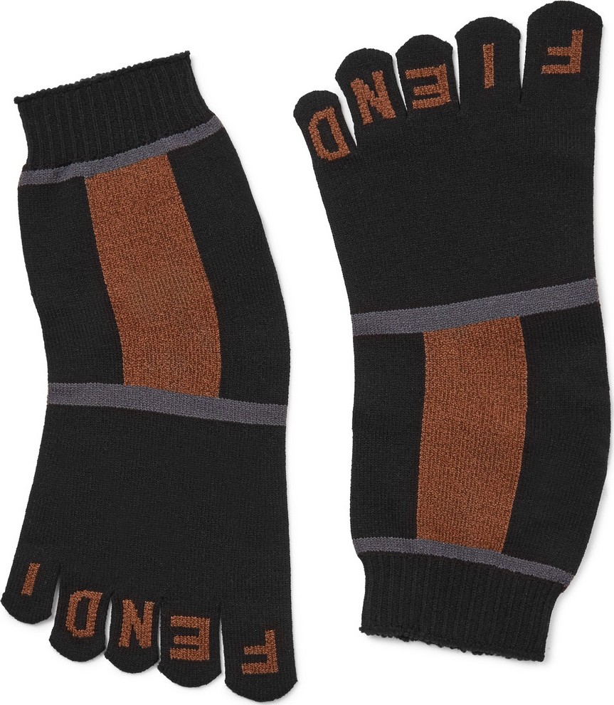 Fendi Logo-Intarsia Colour-Block Stretch-Knit Socks
