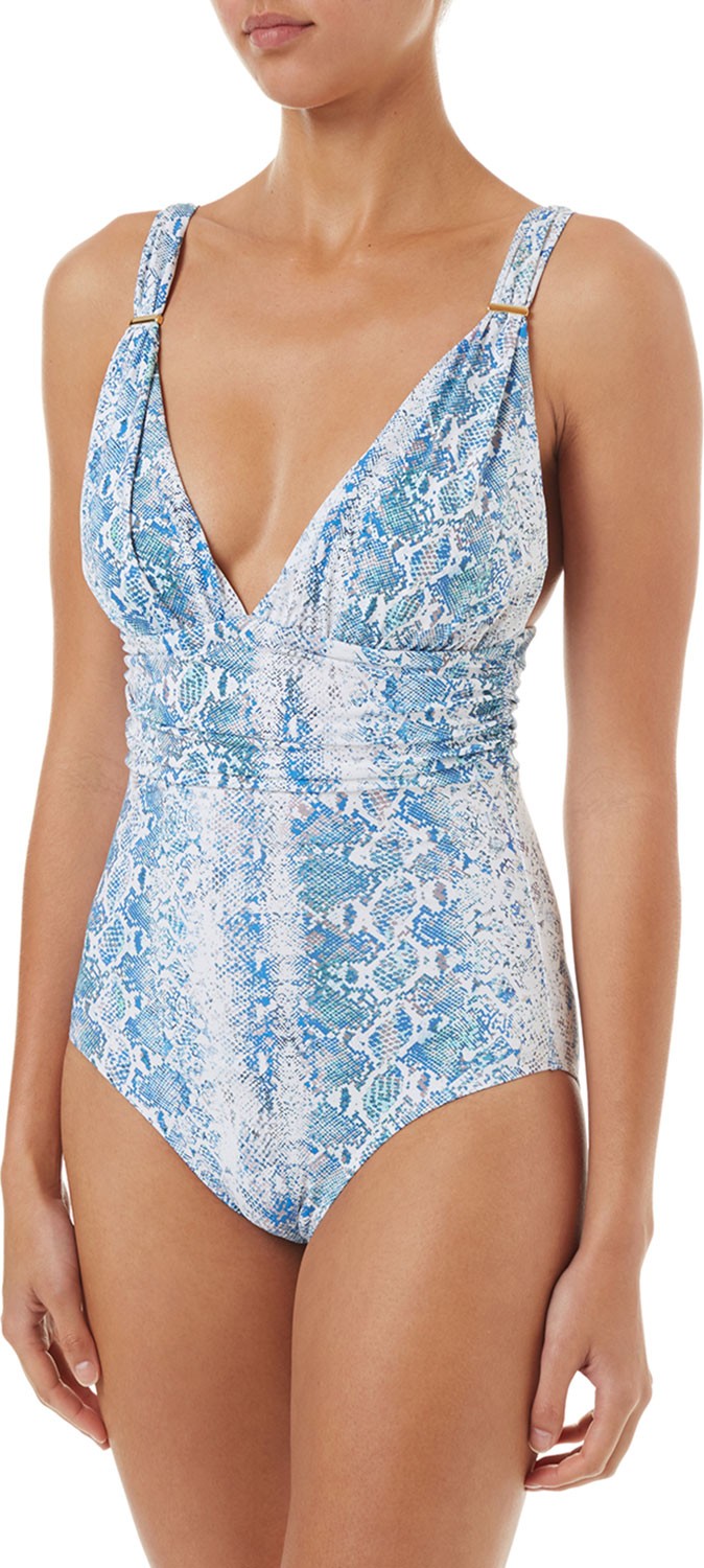 Melissa Odabash Panarea Snake-Print Shirred One-Piece Swimsuit
