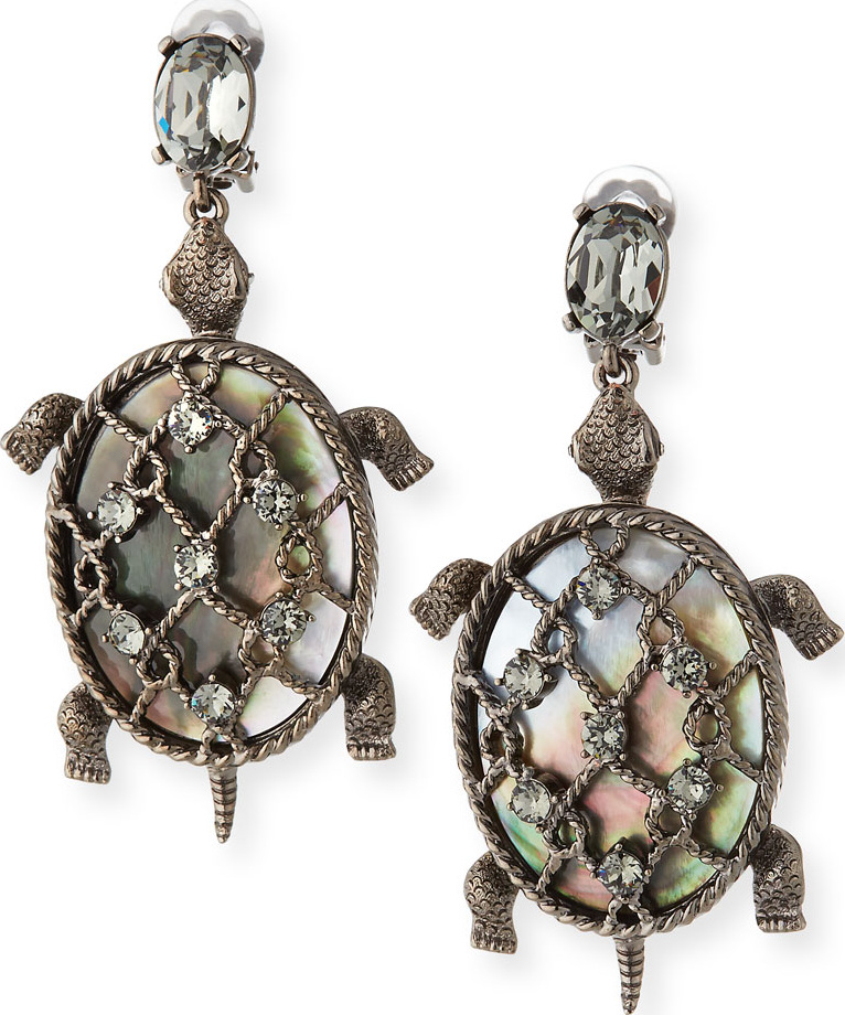 Oscar De La Renta Shell Turtle Earrings, Silvertone