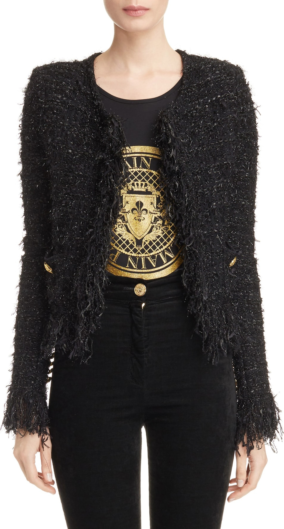 Balmain Fringe Trim Sweater Jacket