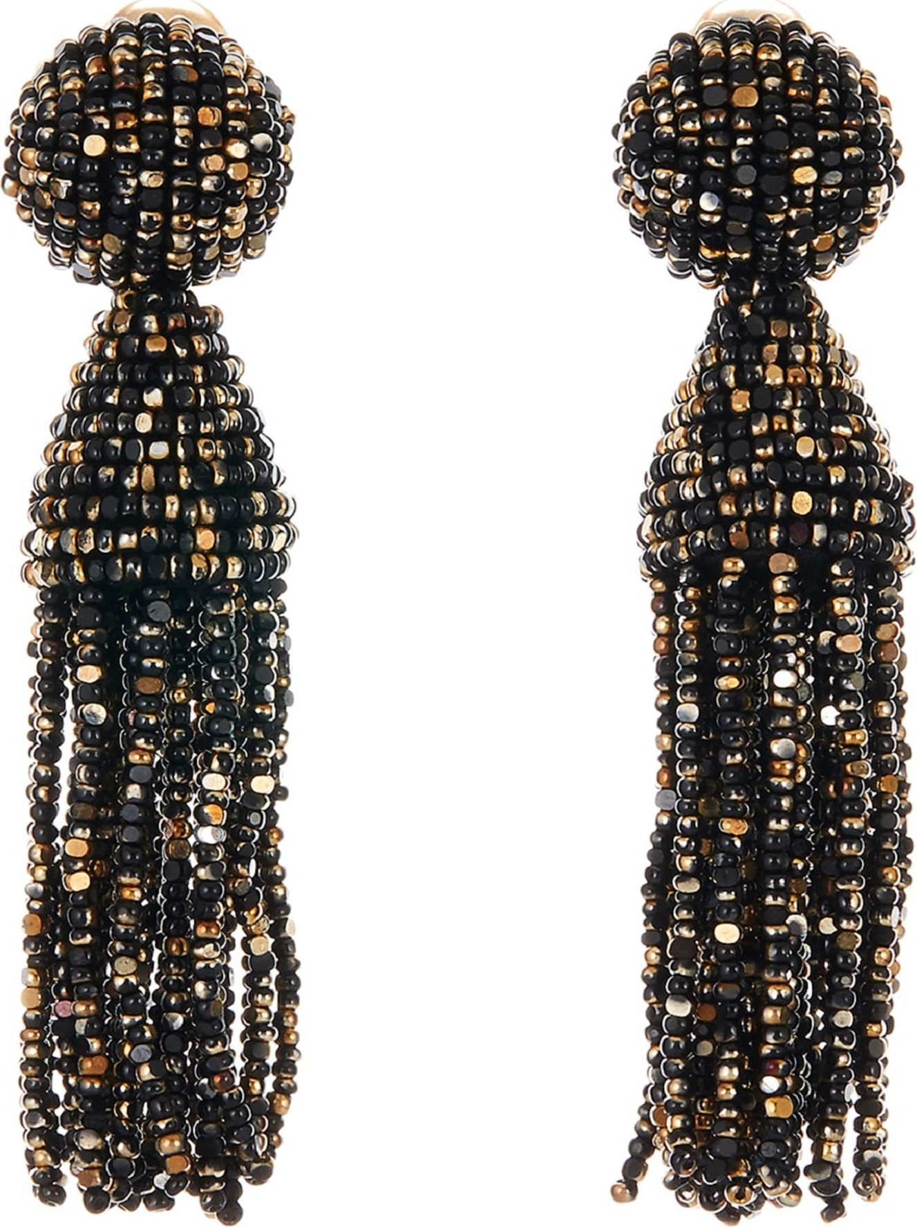 Oscar De La Renta Short Beaded Tassel Clip Earrings
