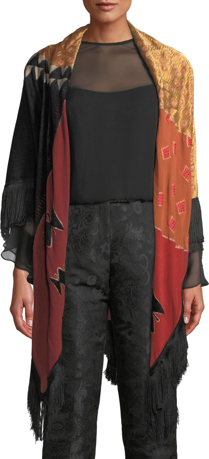 Etro Patchwork Tribal Wrap w/ Fringe Trim