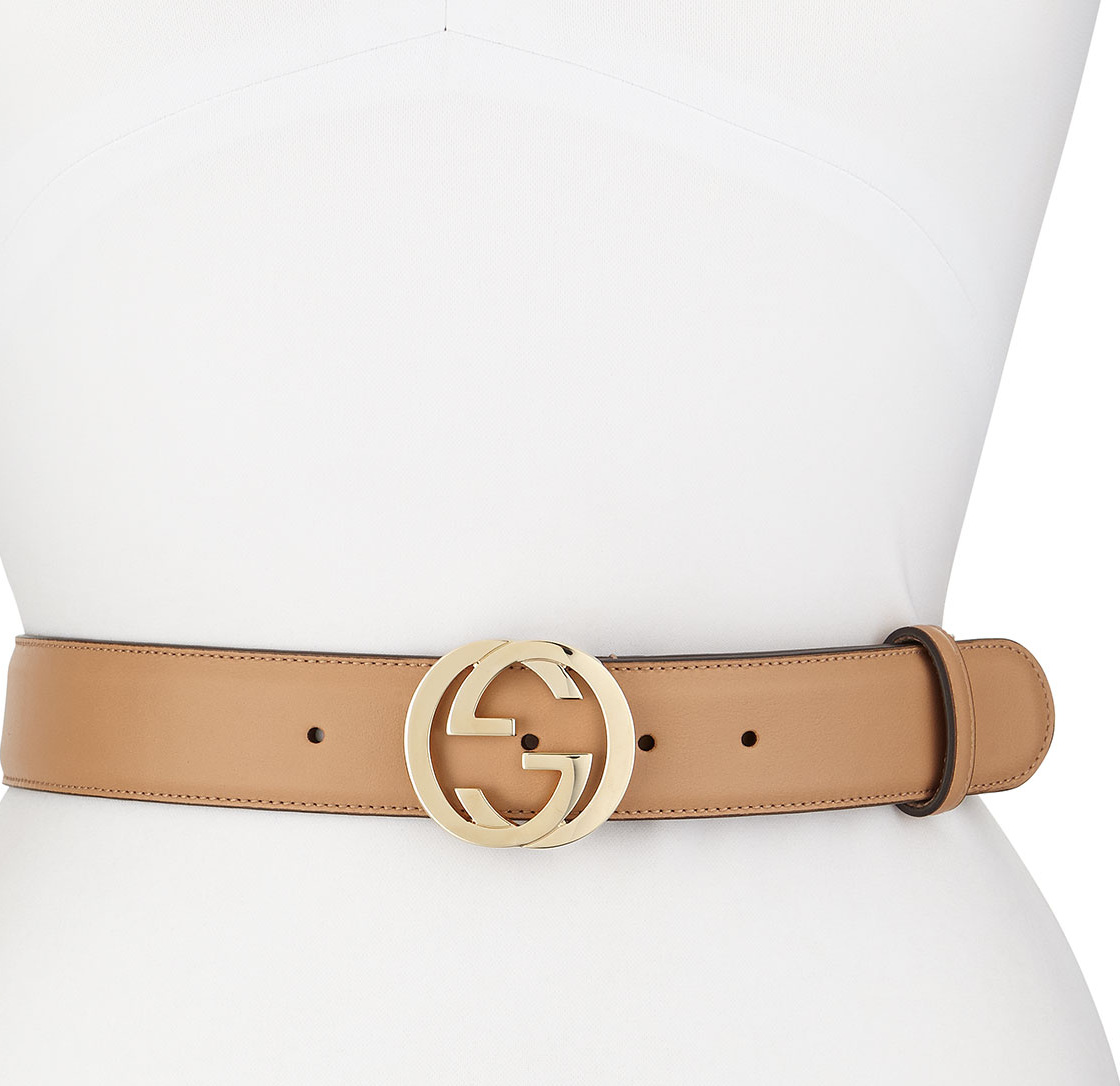 Gucci Wide Adjustable GG-Buckle Belt, Camelia