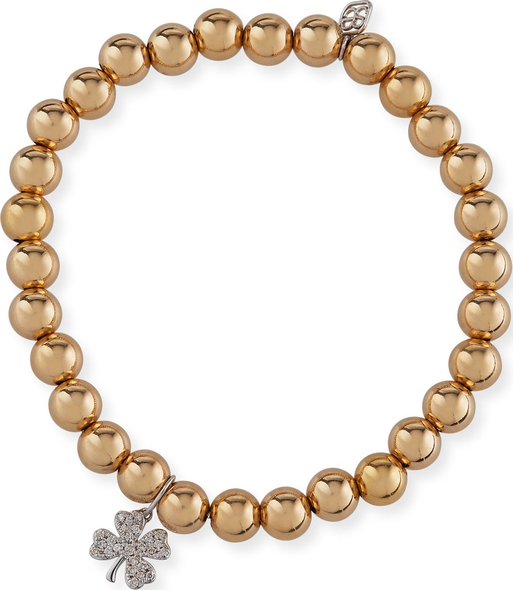 Sydney Evan 14k Gold Bead Bracelet w/ Diamond Clover