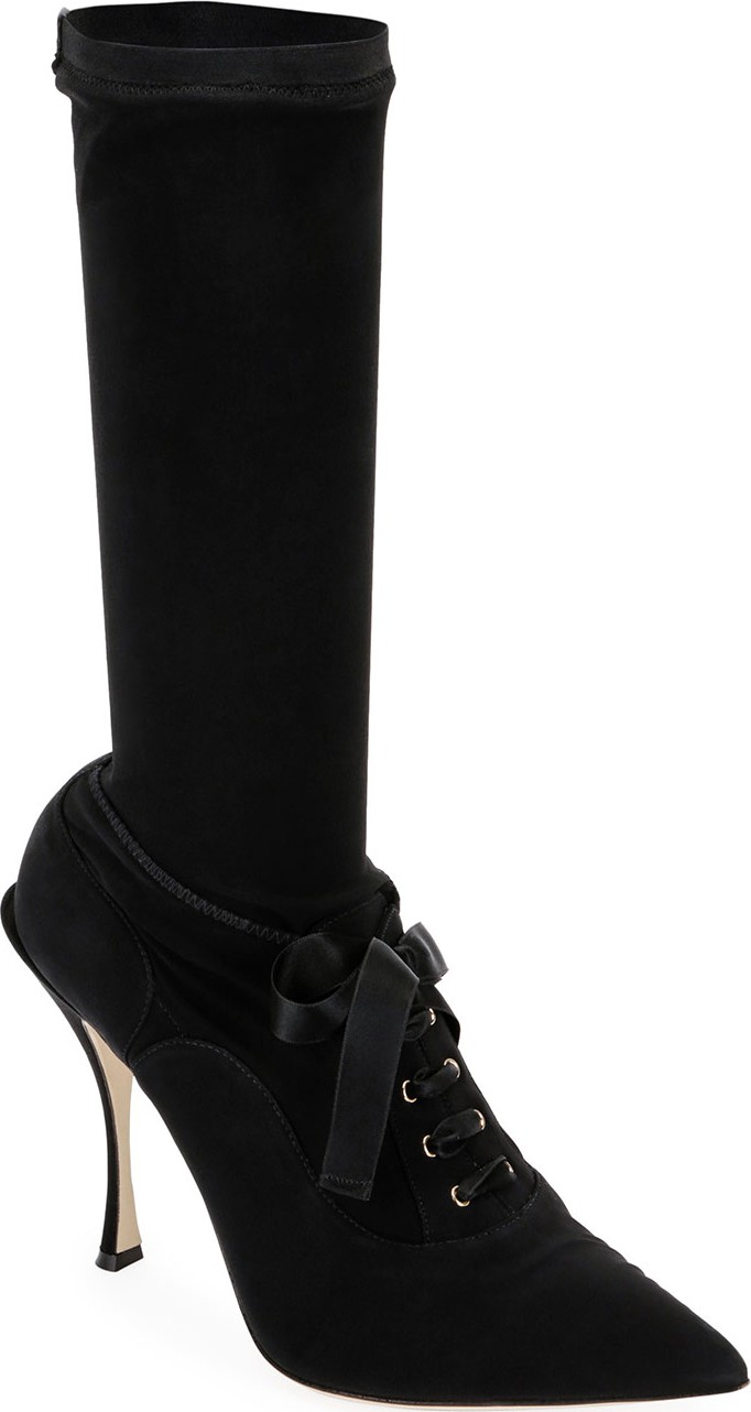 Dolce & Gabbana Stretch Lace-Up Mid-Calf Sock Boots