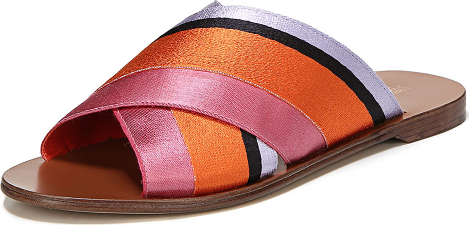 DIANE von FURSTENBERG Bailie-3 Striped Crisscross Flat Slide Sandal