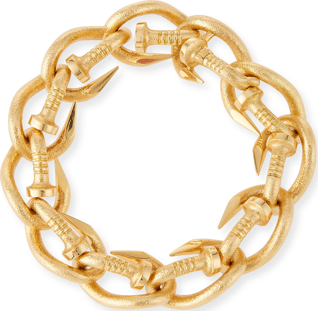 David Webb 18k Gold Hammered Nail Link Bangle Bracelet