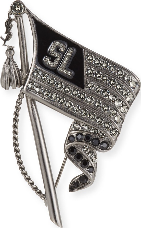 Saint Laurent YSL Crystal Flag & Tassel Brooch