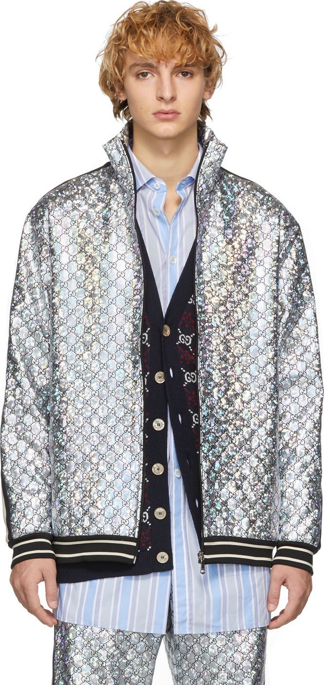 Gucci Silver GG Laminated Track Jacket
