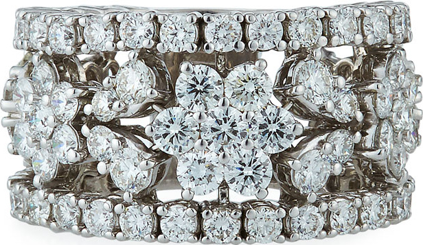 ZYDO 18k White Gold Diamond Flower Band Ring