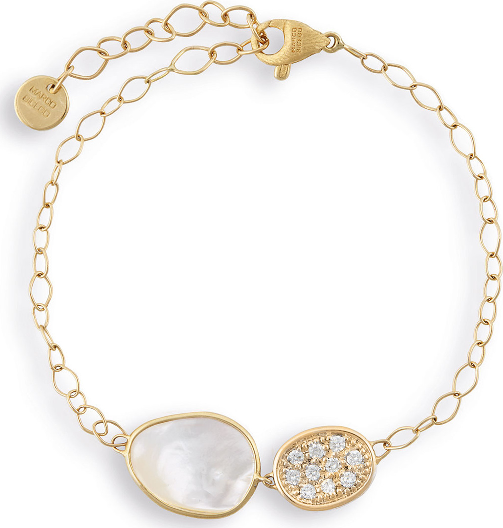 Marco Bicego Lunaria Gold Two-Pendant Bracelet with White Mother-of-Pearl & Diamonds