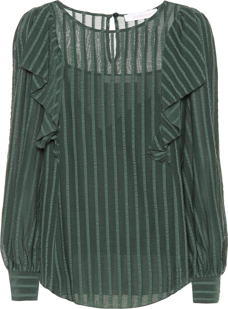 See By Chloé Striped cotton-blend ruffle top