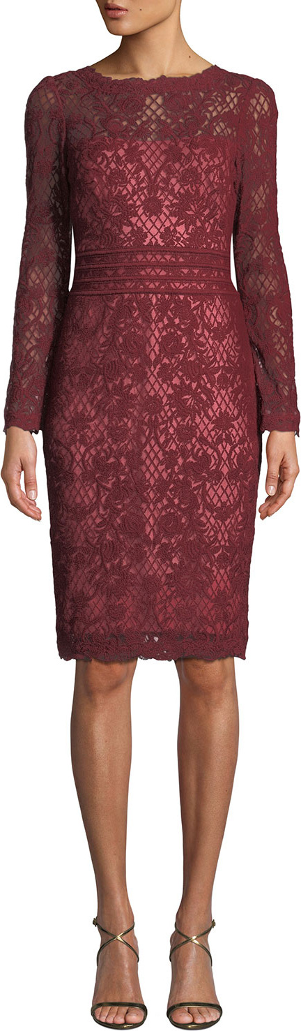 Tadashi Shoji Beckett Lattice Lace Long-Sleeve Dress