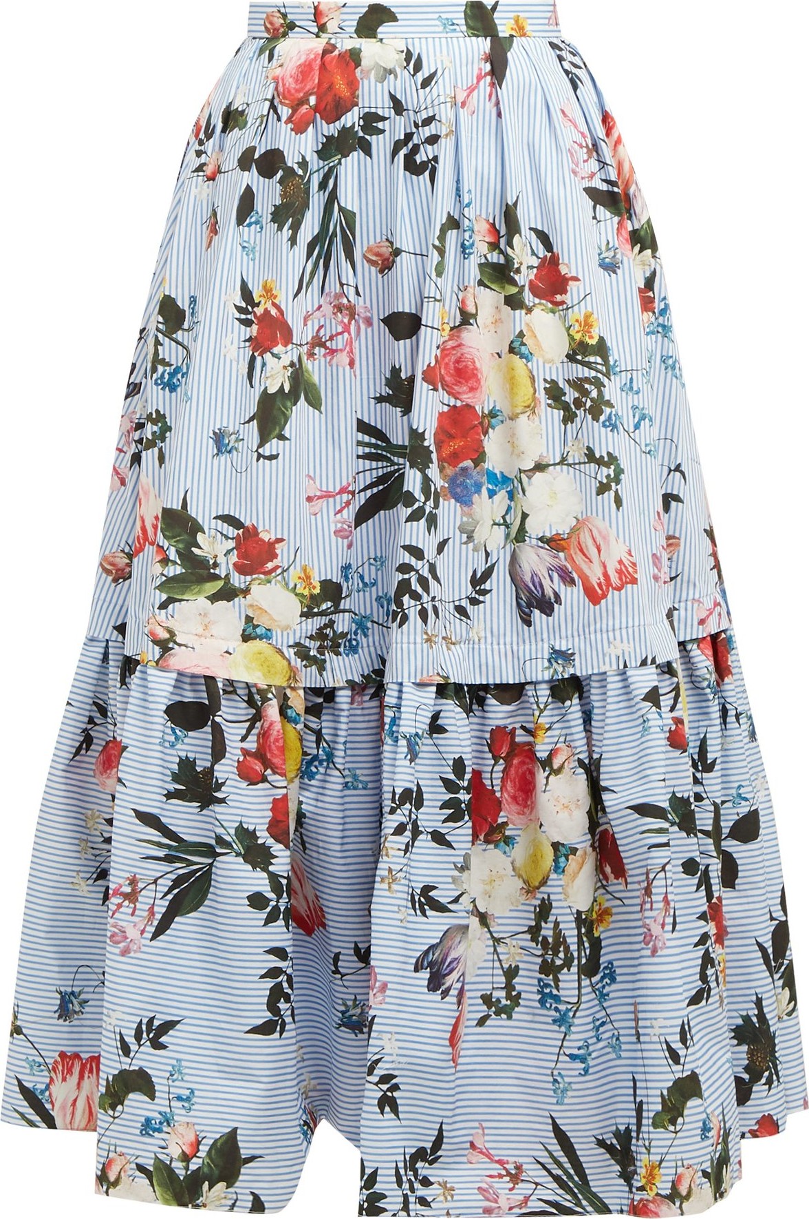 Erdem Leigh Isabelle-print tiered cotton poplin skirt