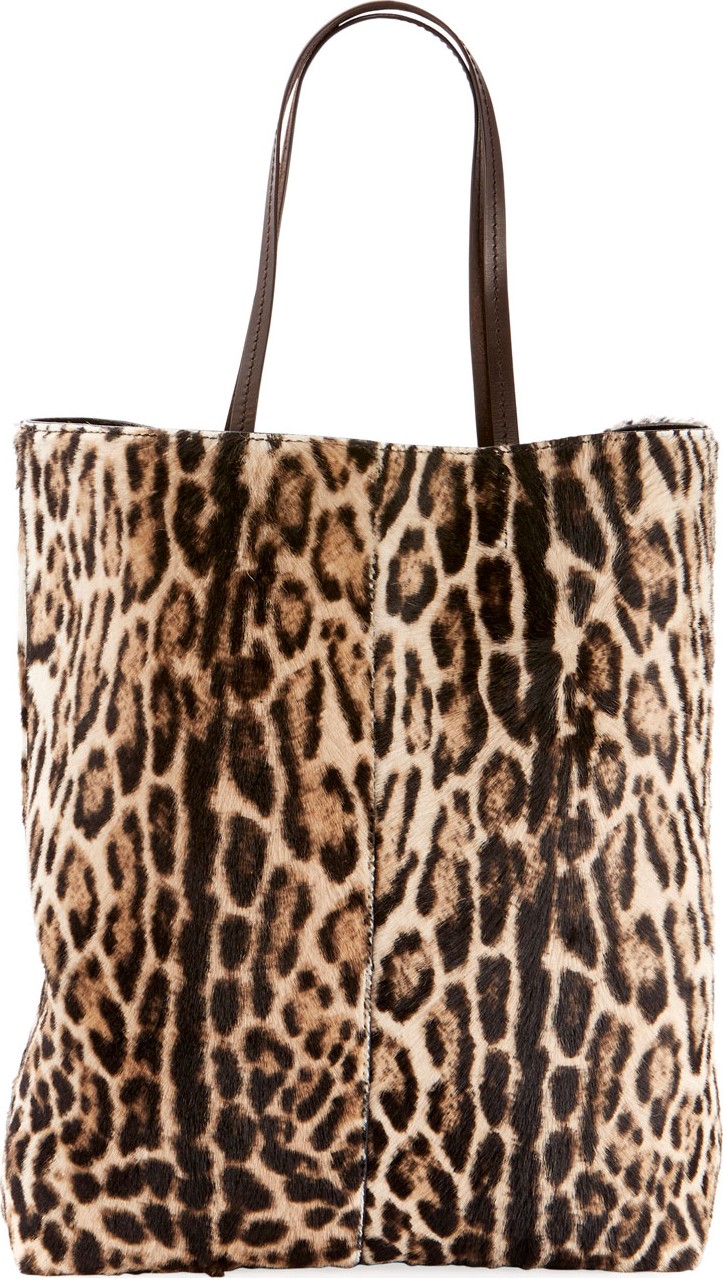 Saint Laurent Leopard-Print Hair Calf Tote Bag