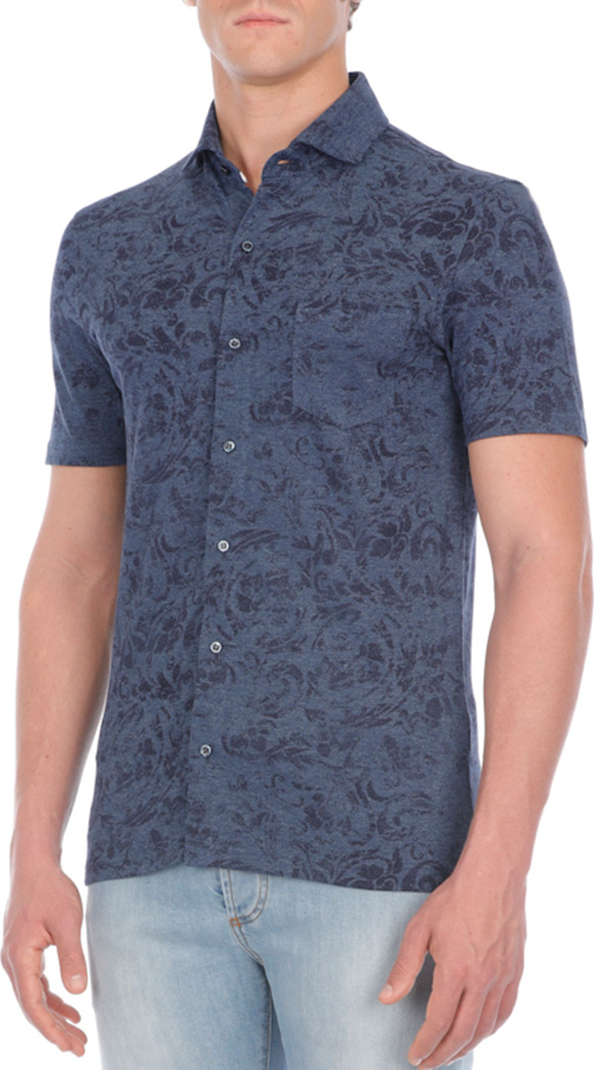 Isaia Floral-Print Short-Sleeve Sport Shirt