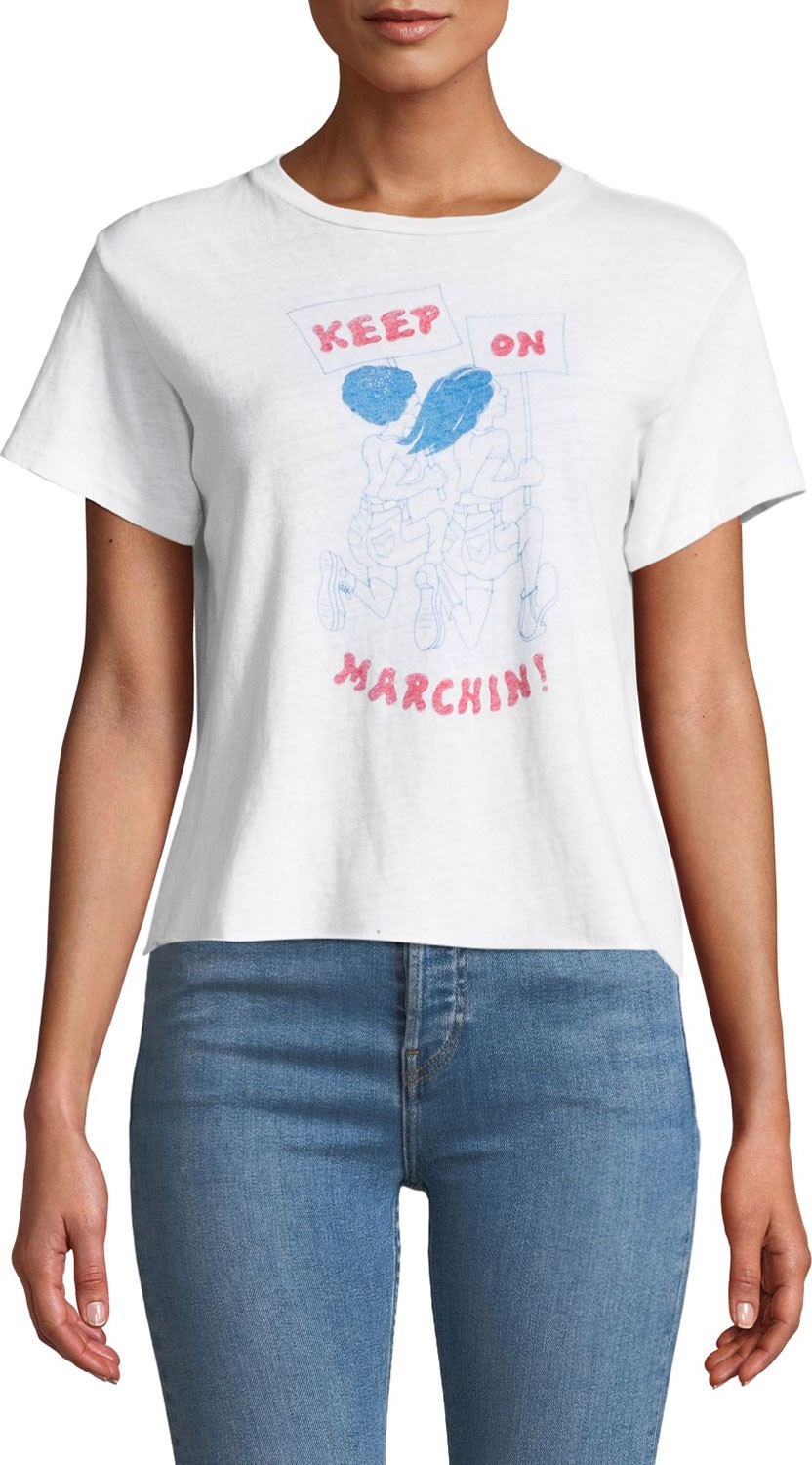 RE/DONE Keep On Marchin' Raw-Hem Graphic Cotton Tee