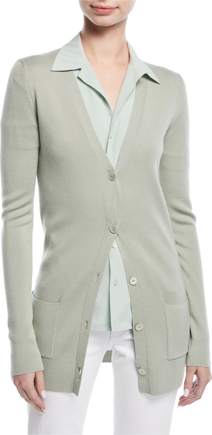 Ralph Lauren Button-Front V-Neck Wool-Silk Cardigan