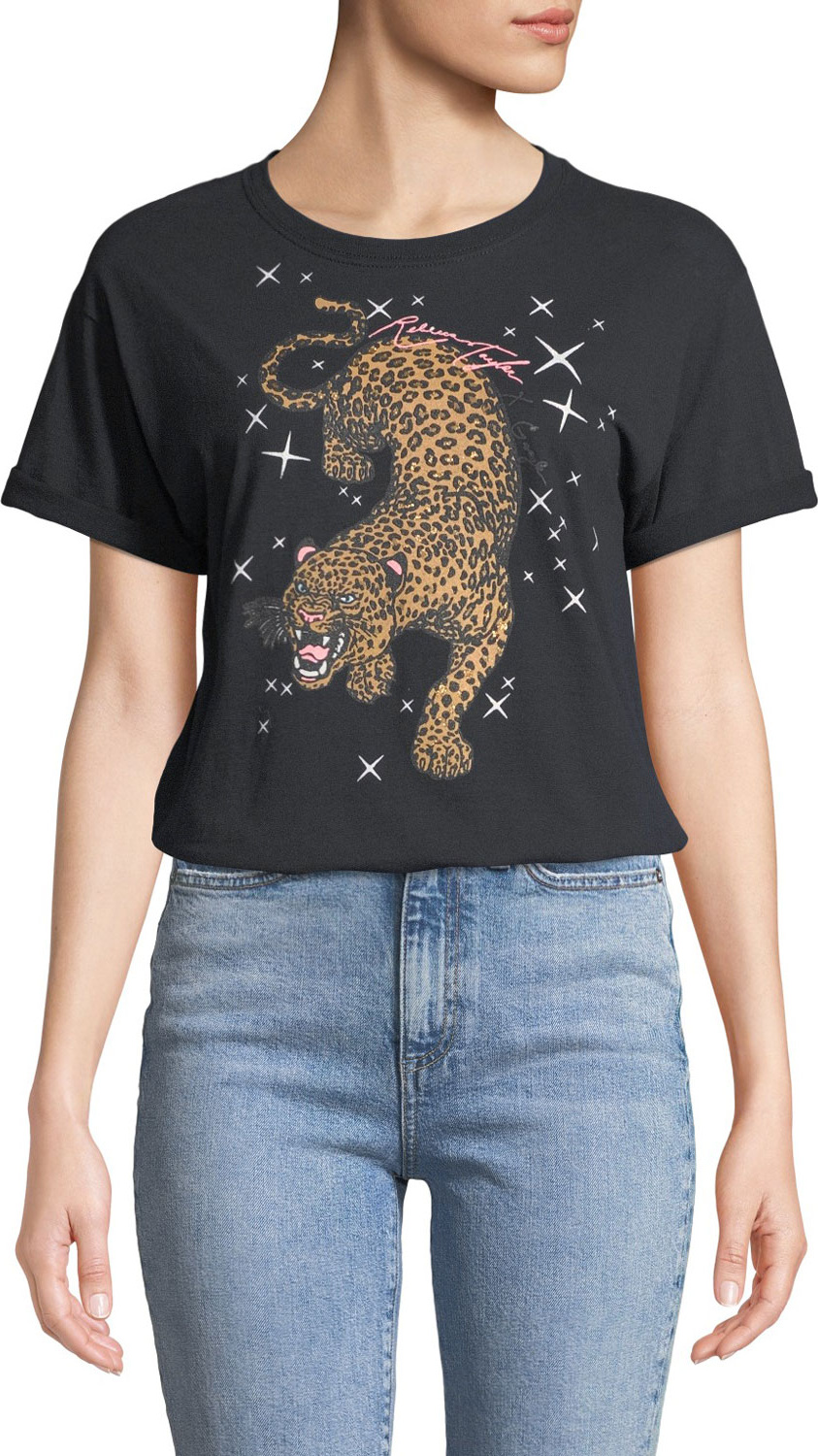 Rebecca Taylor Short-Sleeve Leopard Novelty Tee