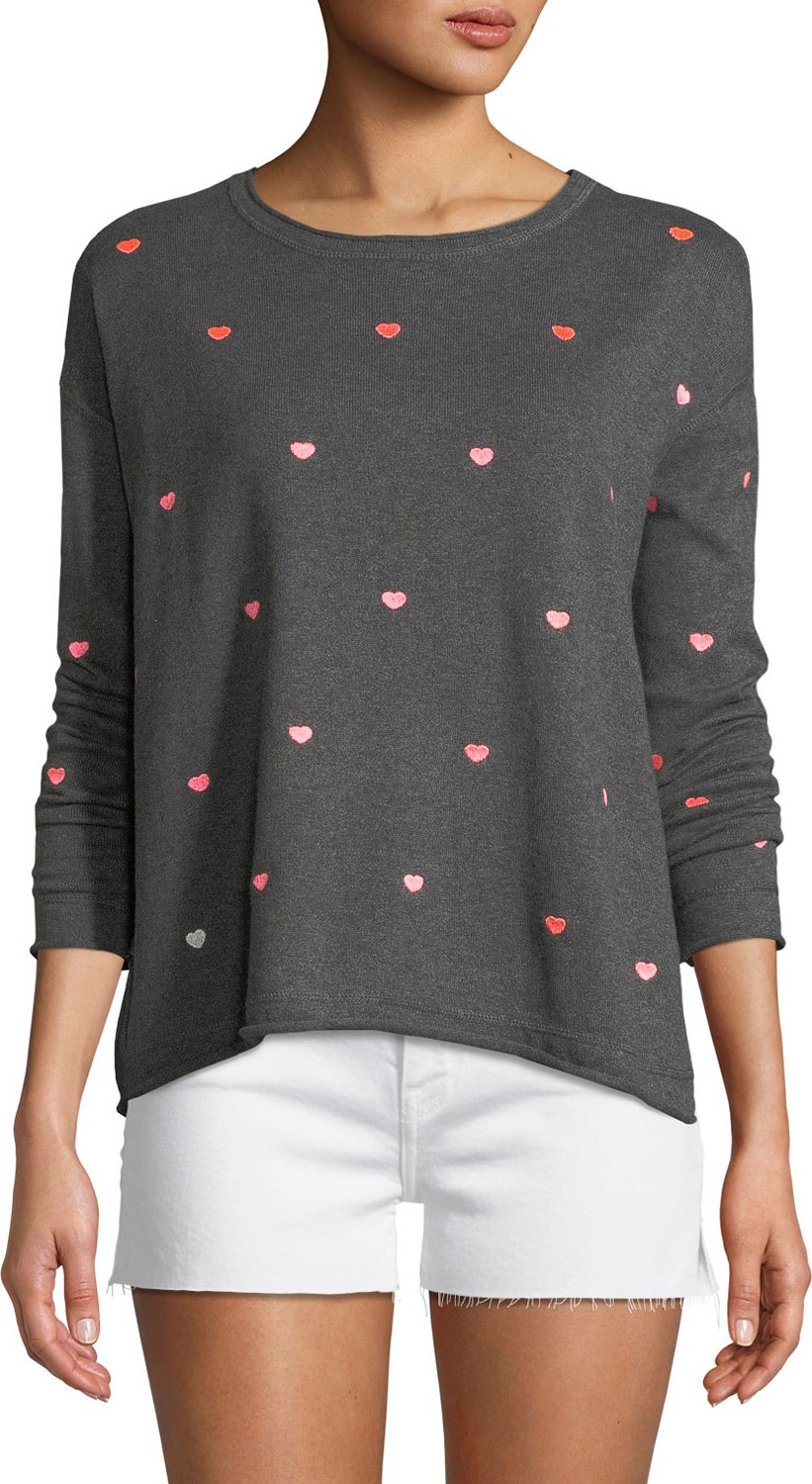 Lisa Todd More to Love Cotton/Cashmere Sweater with Scattered Hearts
