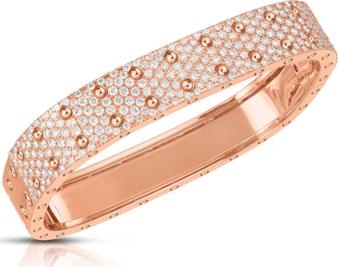 Roberto Coin Polished & Pave 18k Rose Gold Diamond 2-Row Bangle