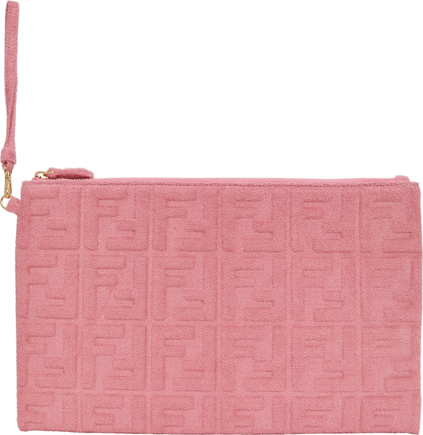 Fendi Pink Terrycloth Large 'Forever Fendi' Pouch