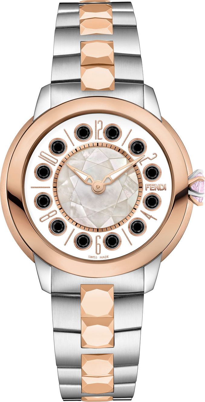 Fendi 38mm IShine Two-Tone Bracelet Watch w/Pink Topaz & Black Spinel