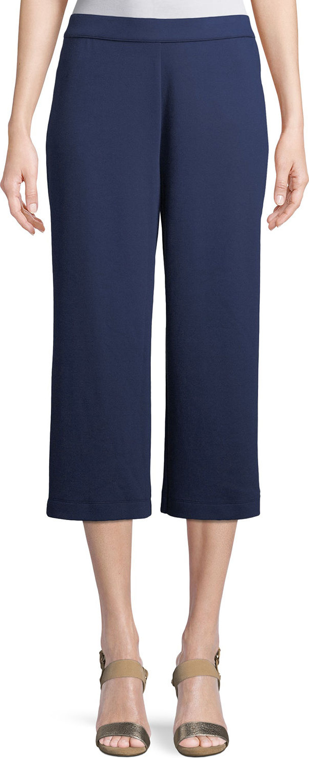 Joan Vass Cropped Cotton Interlock Wide-Leg Pants