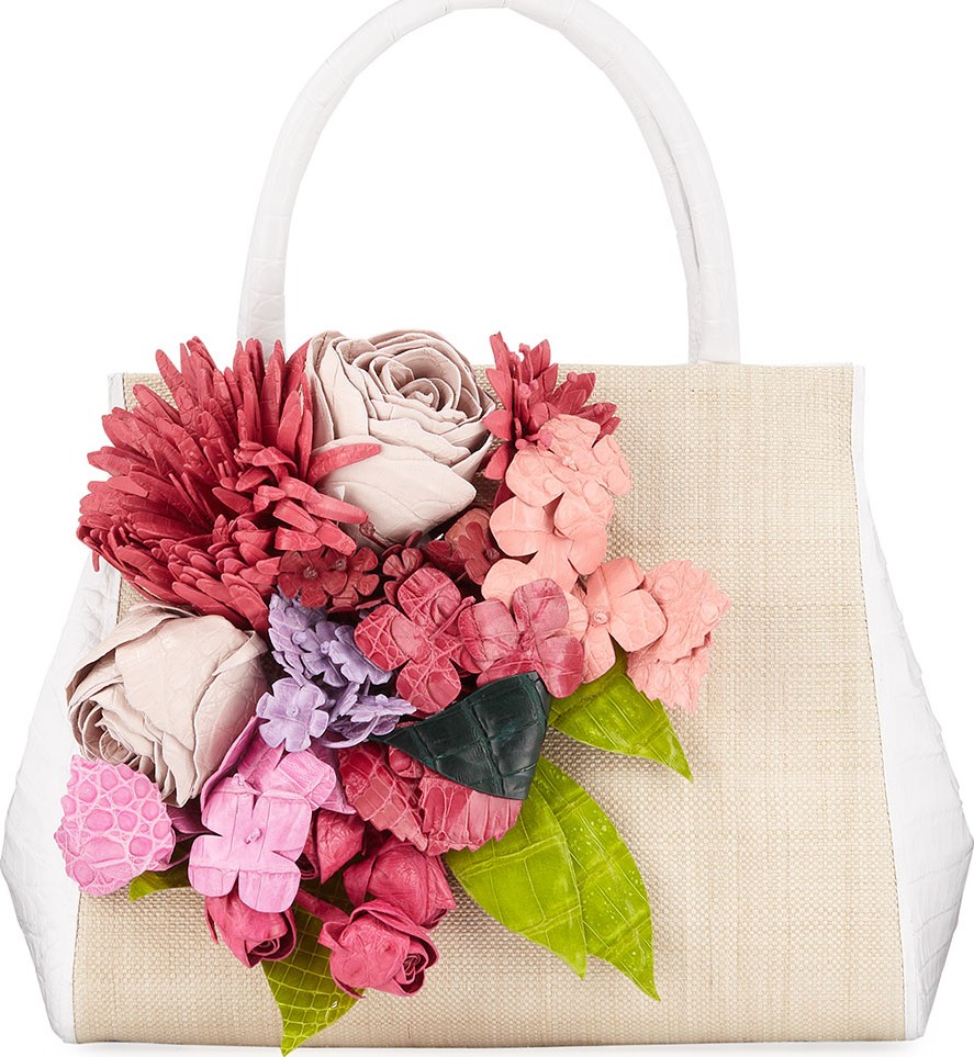 Nancy Gonzalez Floral Daisy Crocodile Top-Handle Bag