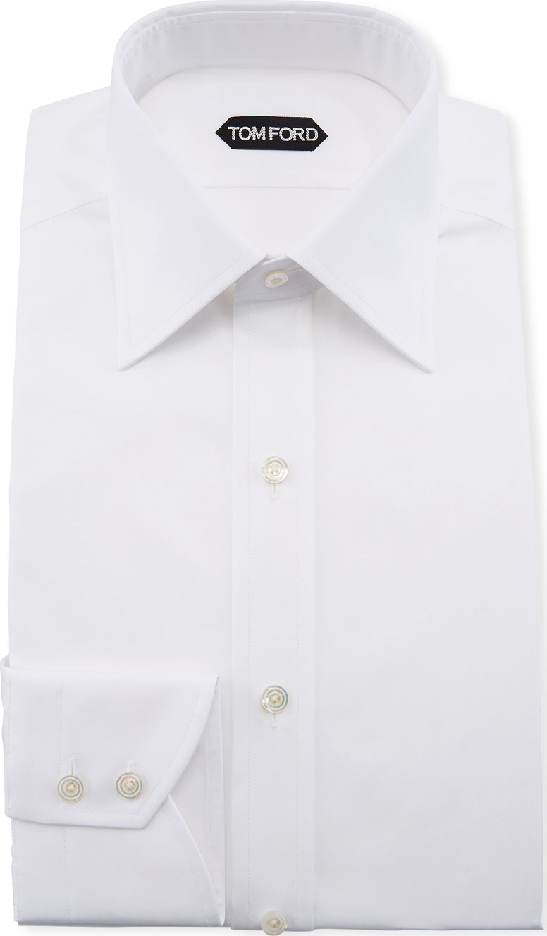 TOM FORD Solid Barrel-Cuff Dress Shirt, White