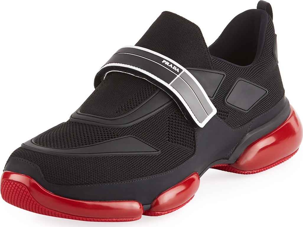 Prada Men's Cloudbust Knit Sport Sneakers with Single Grip-Strap