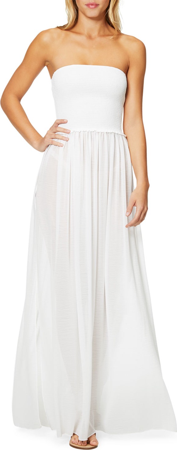 Ramy Brook Calista Smocked Strapless Side-Split Coverup Dress