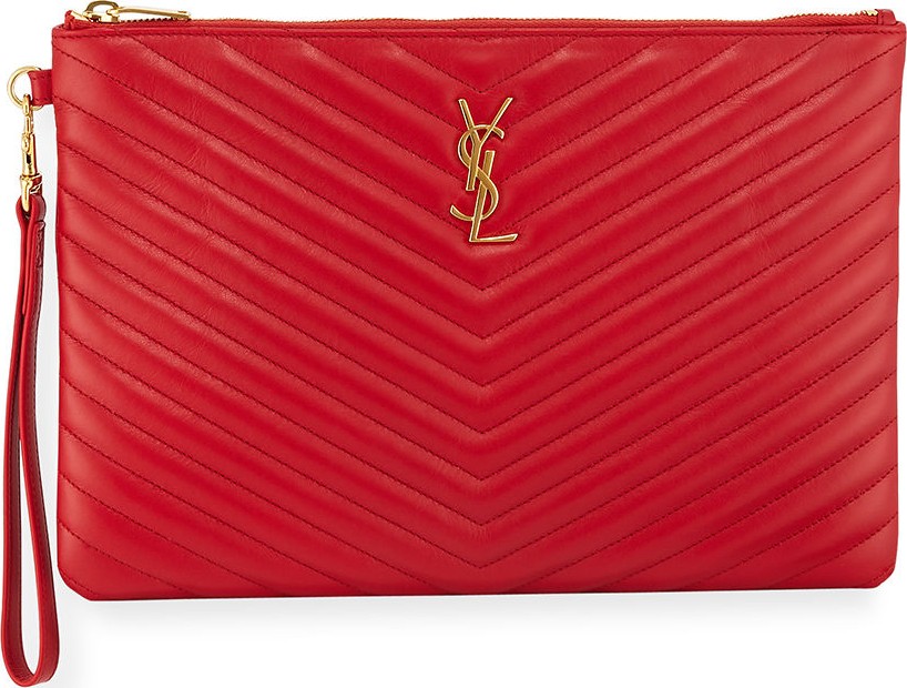 Saint Laurent Monogram YSL Quilted Wristlet Pouch Bag