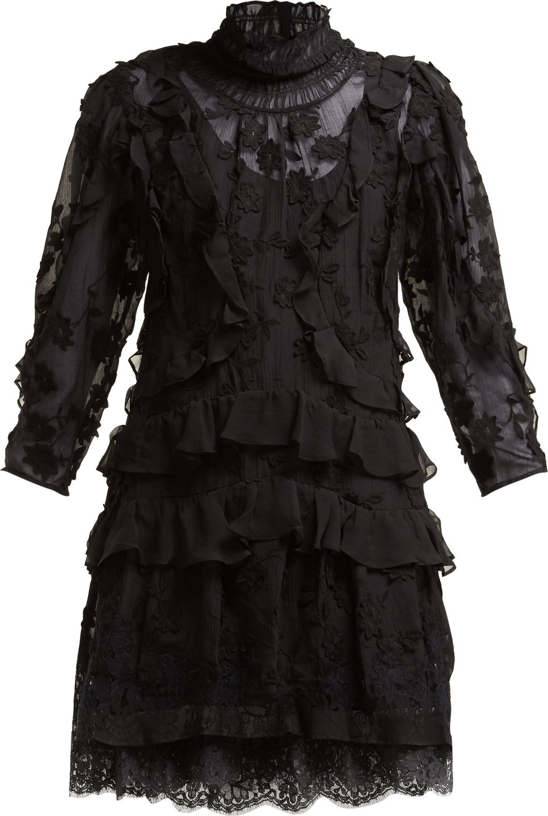 Rebecca Taylor Tiered floral-lace cotton-blend mini dress