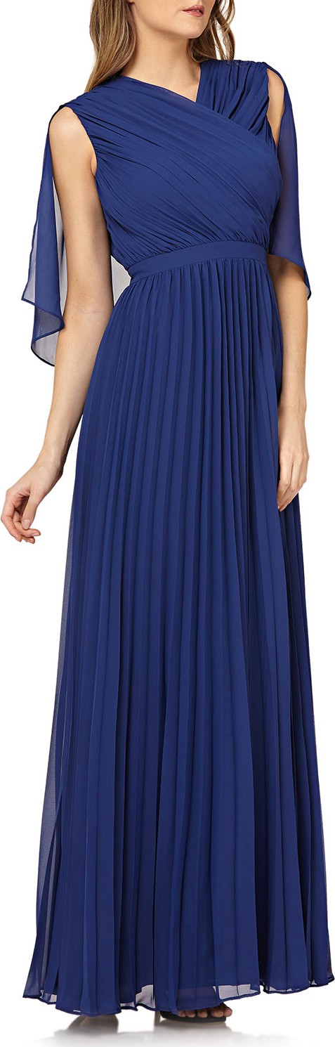 Kay Unger Pleated Chiffon Gown w/ Capelet