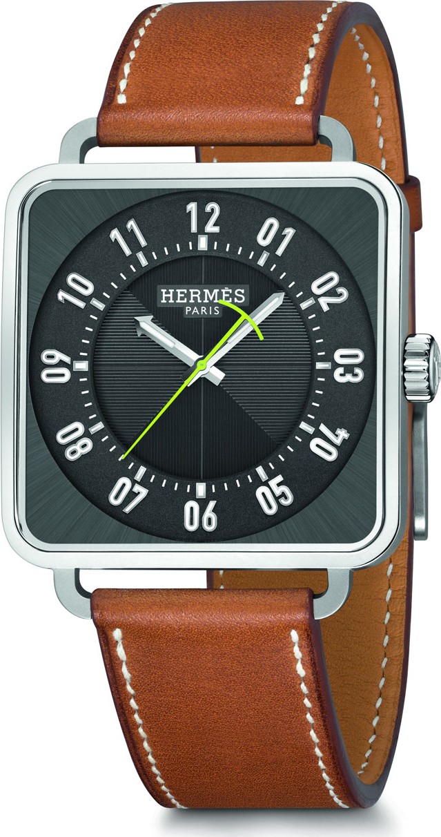 HERMÈS Carré H Watch, Stainless Steel & Leather Strap