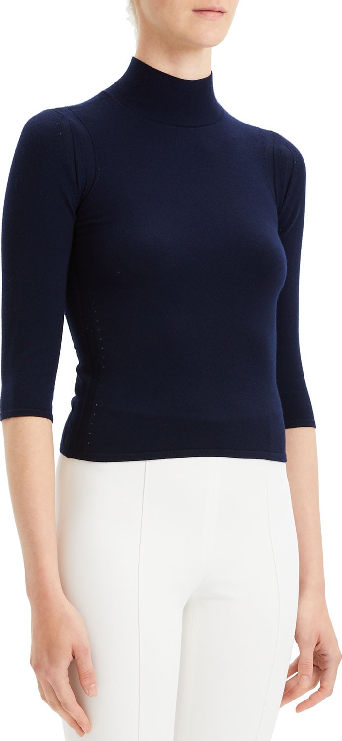 Theory Refine Fitted Turtleneck 3/4-Sleeve Wool Sweater