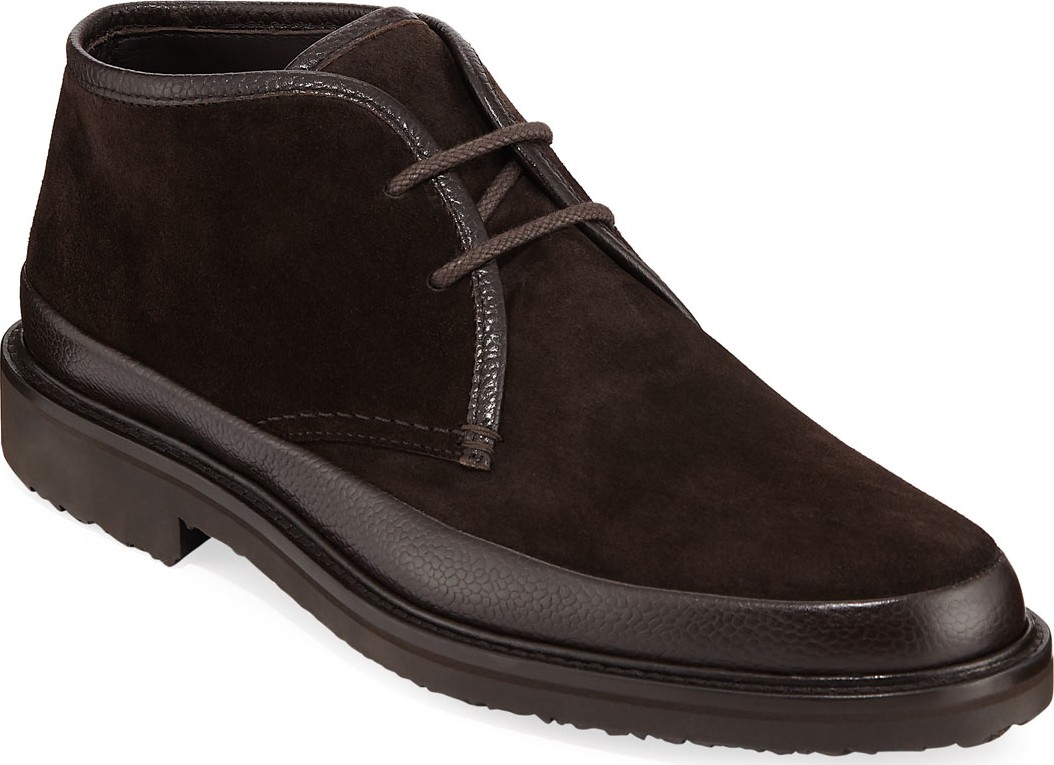 Ermenegildo Zegna Men's Trivero Leather-Trimmed Suede Chukka Boots