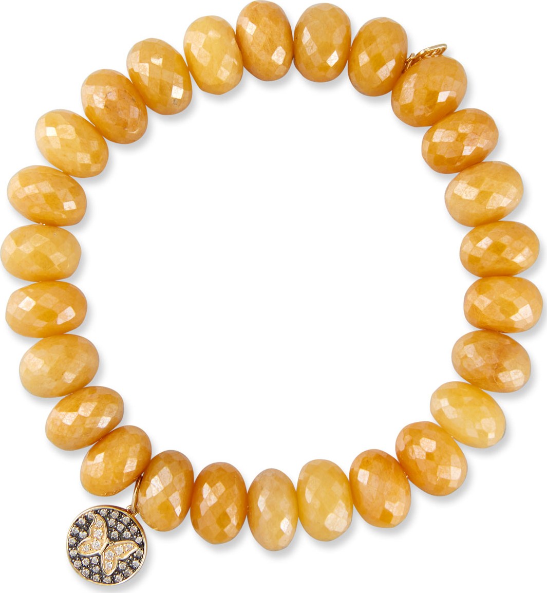 Sydney Evan Yellow Silverite Rondelle Bead Bracelet w/ 14k Butterfly Charm