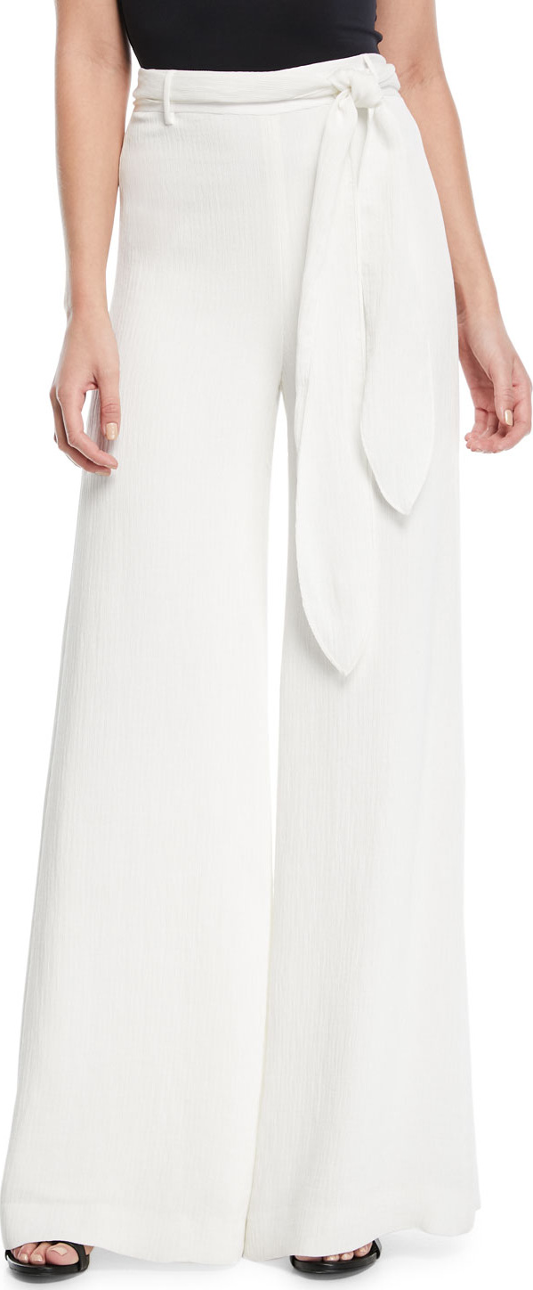 HALSTON HERITAGE Crinkle Crepe Self-Tie Wide-Leg Pants