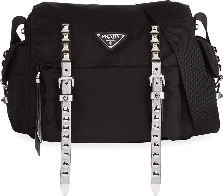 Prada Medium Nylon Messenger Bag with Studding