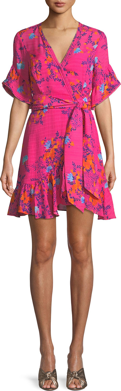 Tanya Taylor Brandy Garden-Print Silk Wrap Mini Dress