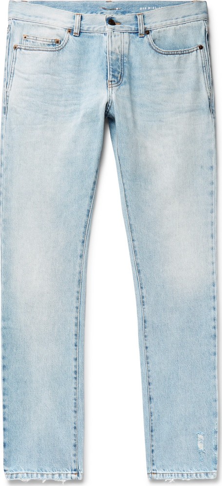 Saint Laurent Slim-Fit 17cm Hem Distressed Washed Denim Jeans