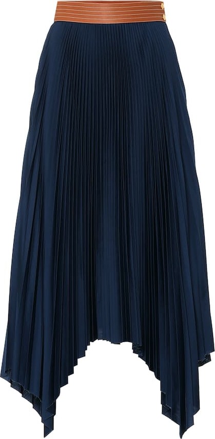LOEWE Leather-trimmed pleated skirt
