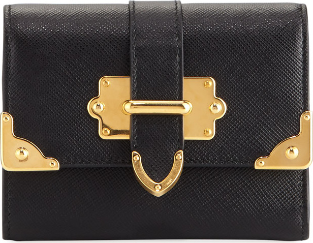 Prada Cahier Saffiano French Flap Wallet