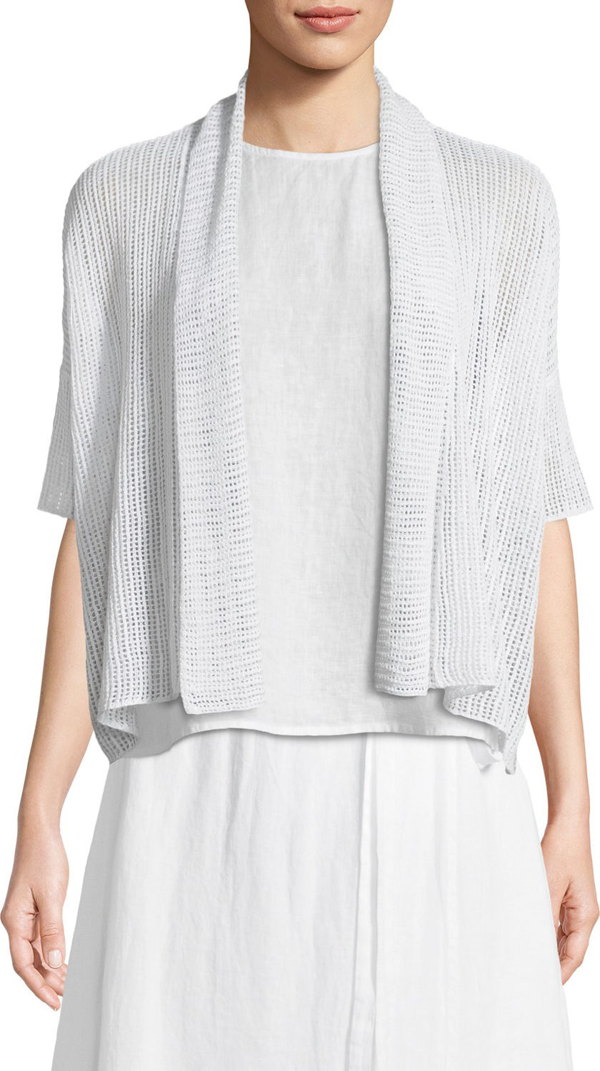 Eileen Fisher Organic Linen Open-Weave Short Cardigan