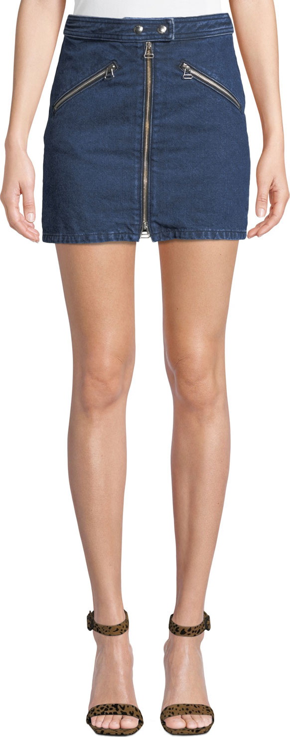 Rag & Bone Racer Zip-Front Denim Mini Skirt