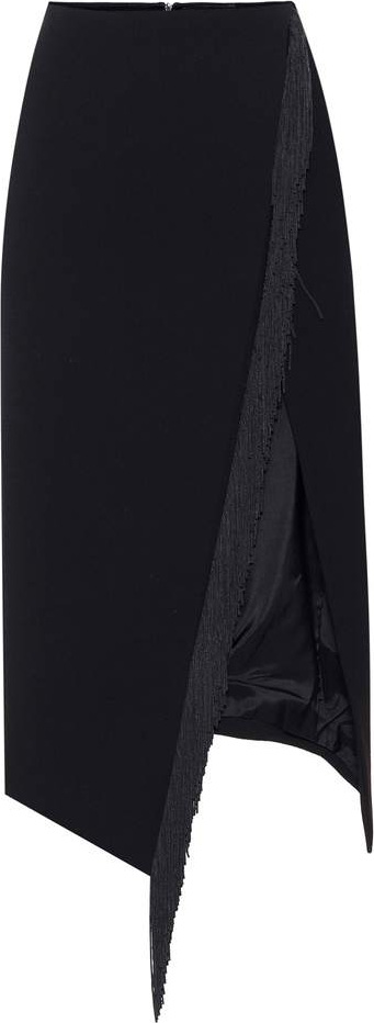 David Koma Fringed wool-crêpe skirt